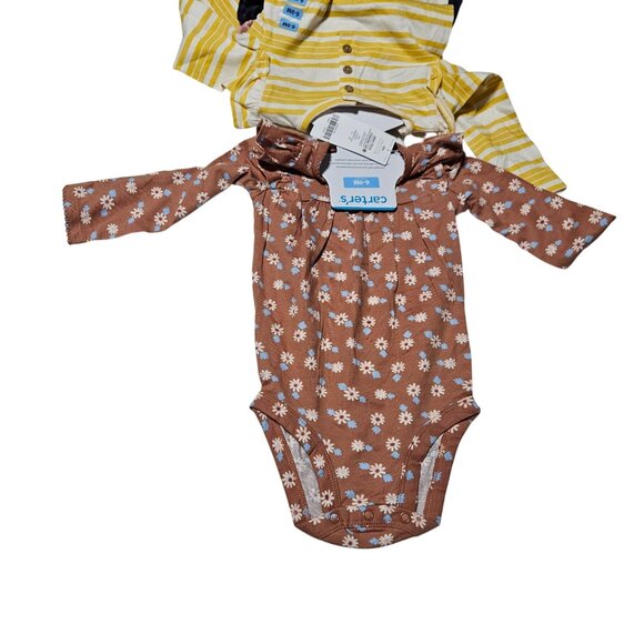 Carters Baby Girl Size 6-9M Floral & Stripe 4 Piece Set Bodysuit Legging Jeans - Picture 5 of 8